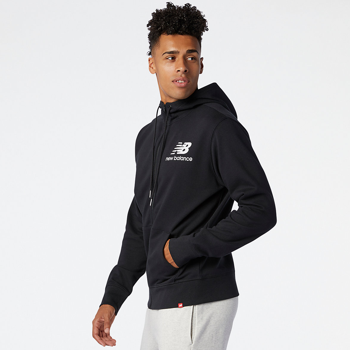 Bluzy Z Kapturem New Balance NB Essentials Stacked Full Zip Męskie Czarne | 140659-LKQ