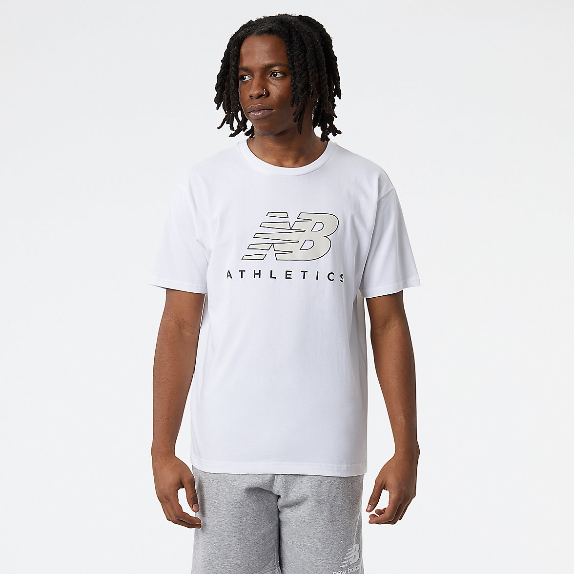 Koszule New Balance NB Athletics Grafiką Logo Męskie Białe | 459283-BES